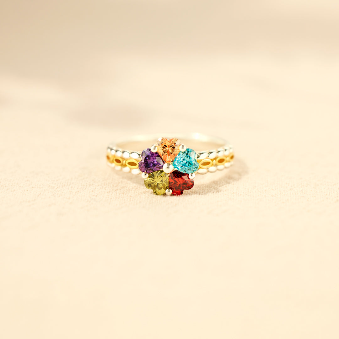 Nana's Valentines 1-5 Birthstones Heart Two Tone Ring