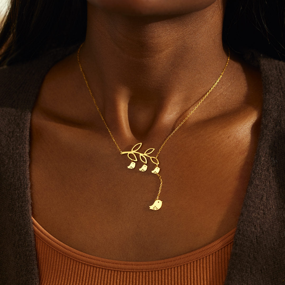 1-6 Baby Birds On A Branch Necklace