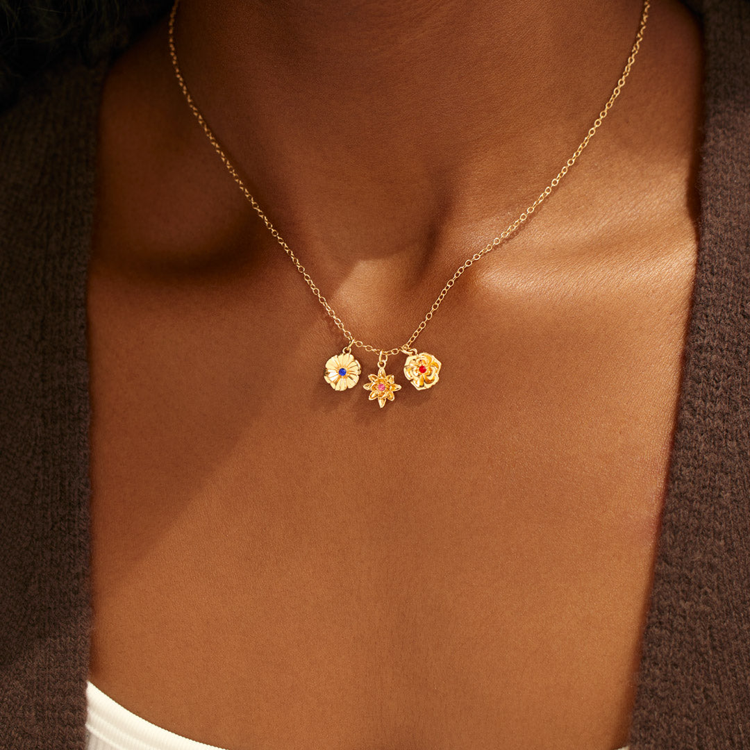 Nana's Valentines 1-12 Three-Dimensional Birth Flowers Necklace