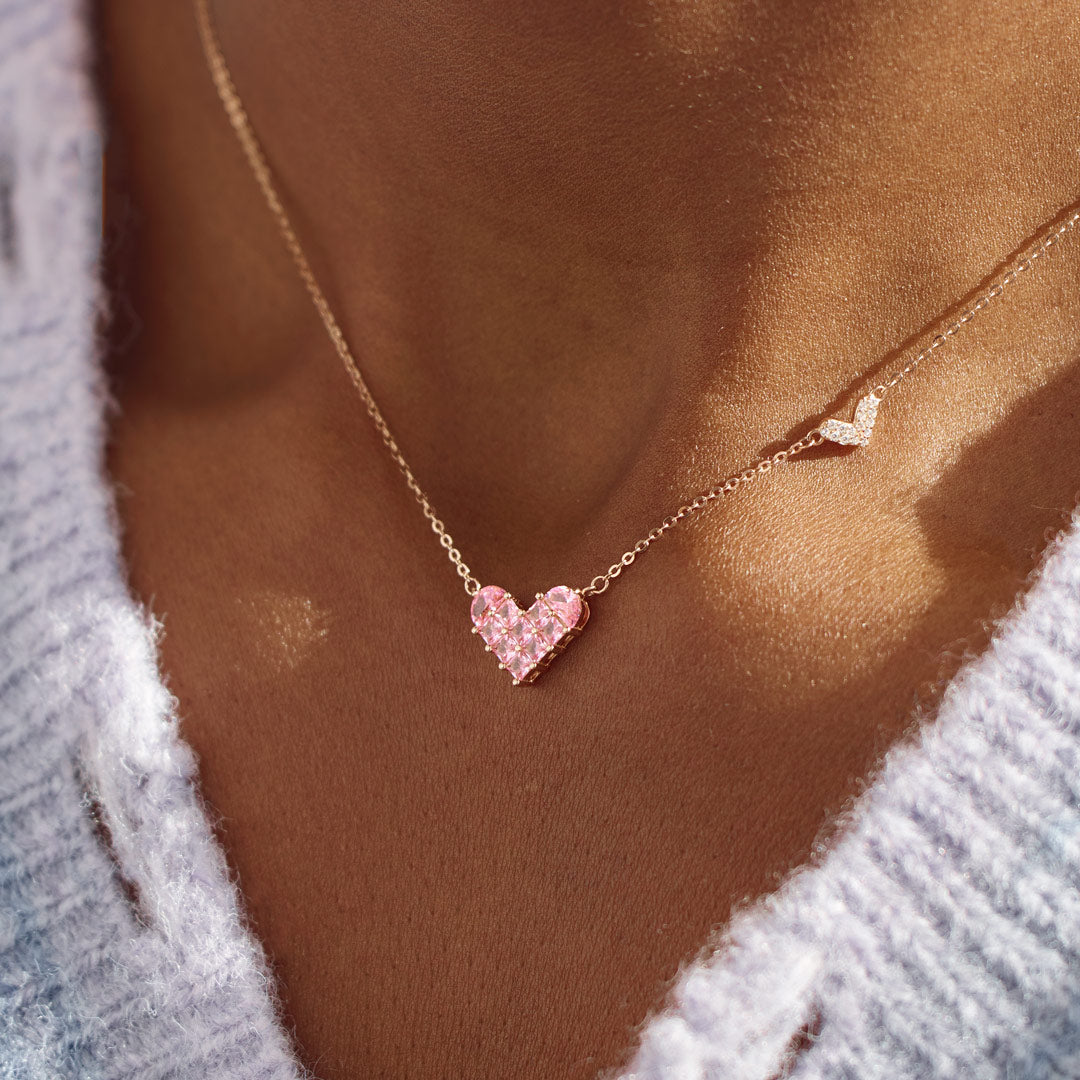 Our Heartstrings Are Linked By Angels Square Hearts Necklace