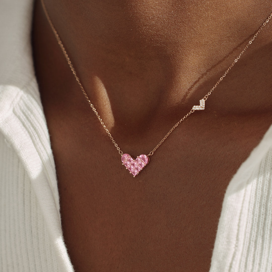 Our Heartstrings Are Linked By Angels Square Hearts Necklace