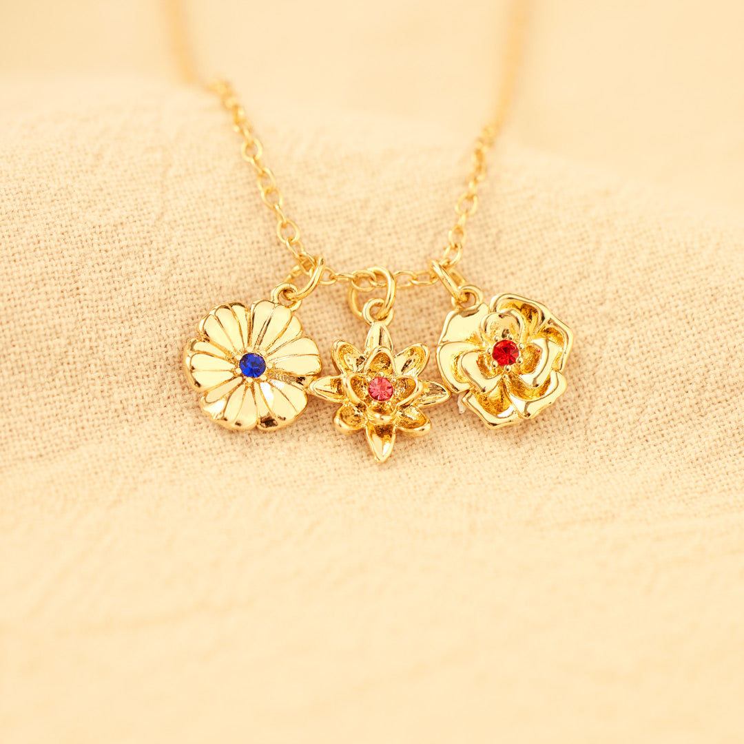 1-12 Three-Dimensional Birth Flowers Necklace-Mother's Day Gift