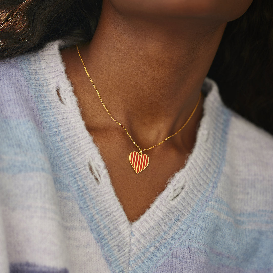 Friendship Gives Wings To The Heart Stripe Heart Necklace