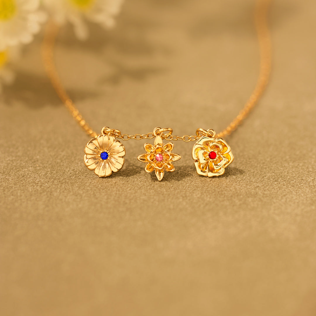 Nana's Valentines 1-12 Three-Dimensional Birth Flowers Necklace