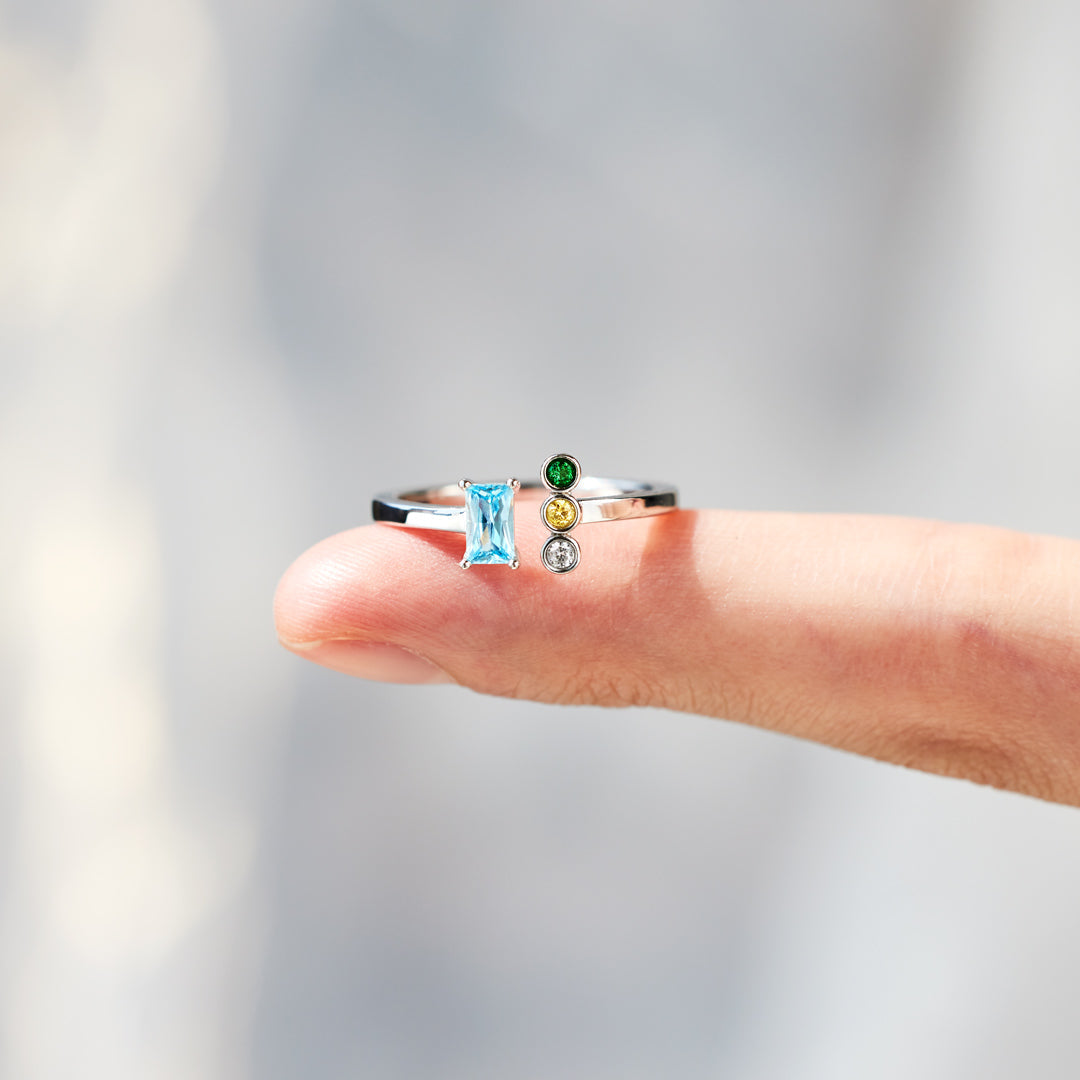 Mom And 1-5 Kids Birthstone Ring