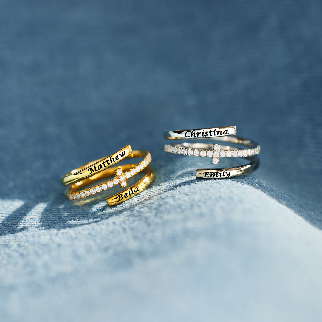 Engraving Names Cross Ring