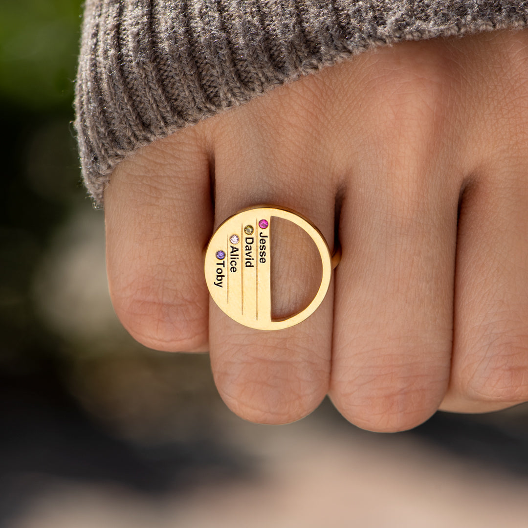 1-8 Names & Birthstones Circle Mother's Ring