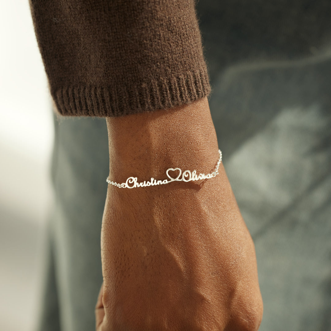 Heartfelt Connection Made of Love Two Names Heart Bracelet