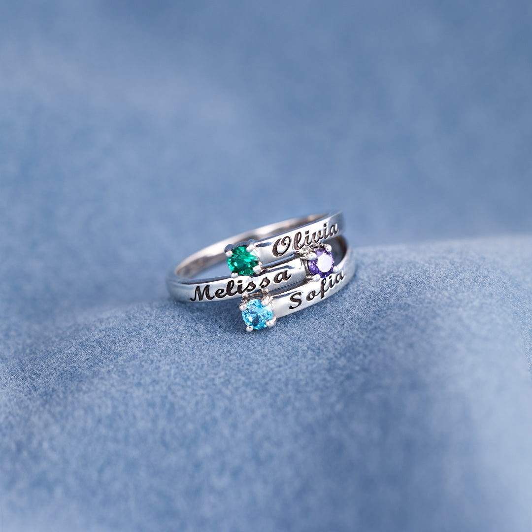 Nana's Valentines 1-4 Names&Birthstones Wrap Ring
