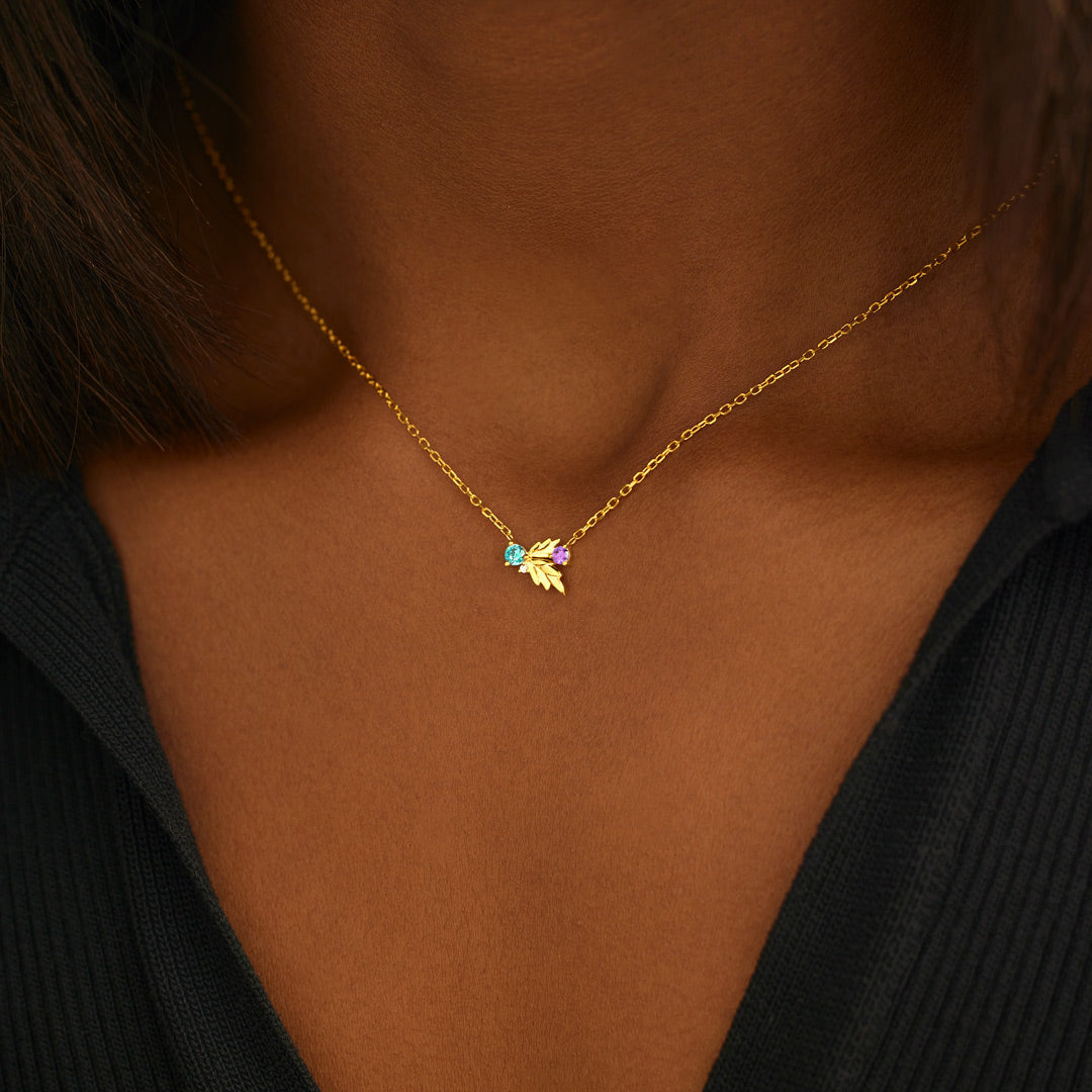 Nana's Gem on the Family Branch 1-6 Birthstones Leaf Necklace