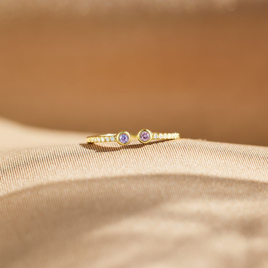 Double Birthstones Open Ring Band