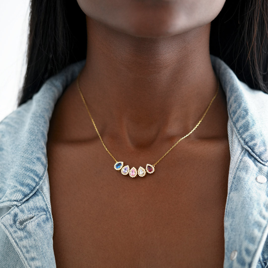 Custom 1-14 Teardrop Birthstone Necklace, Gift for Mom/Grandma/Wife