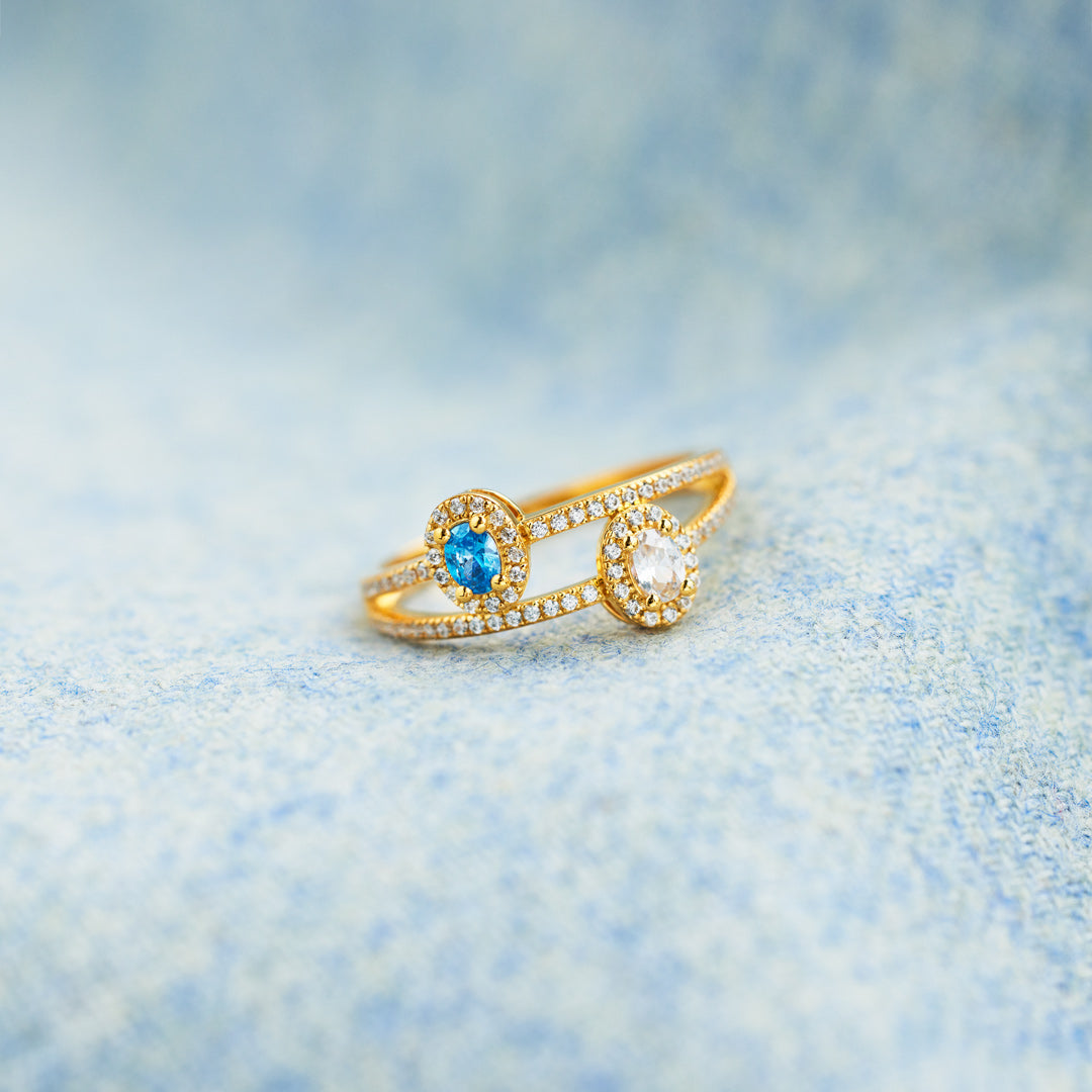Two Birthstones Double Band Ring