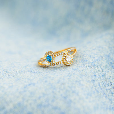 Two Birthstones Double Band Ring