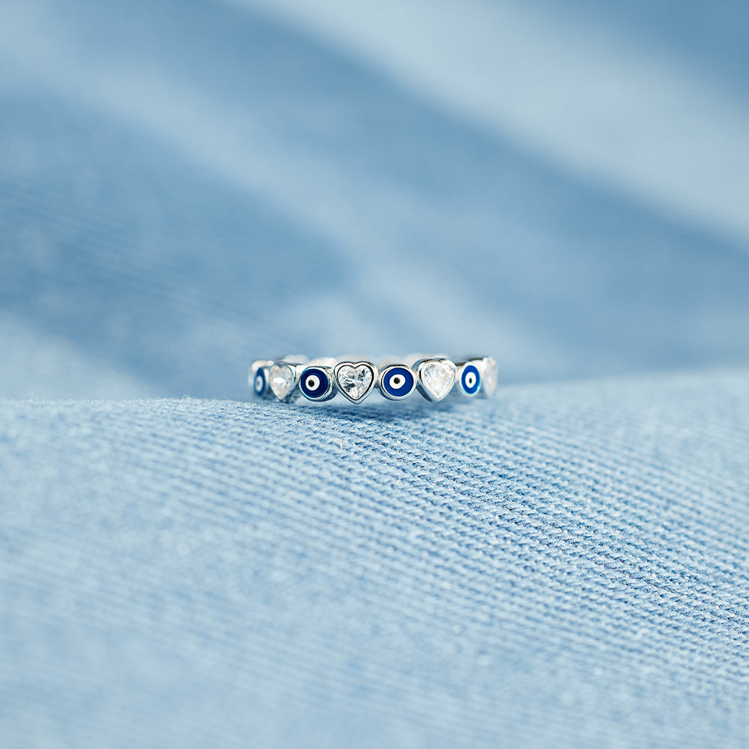 Protection Heart&Evil Eye Ring Band