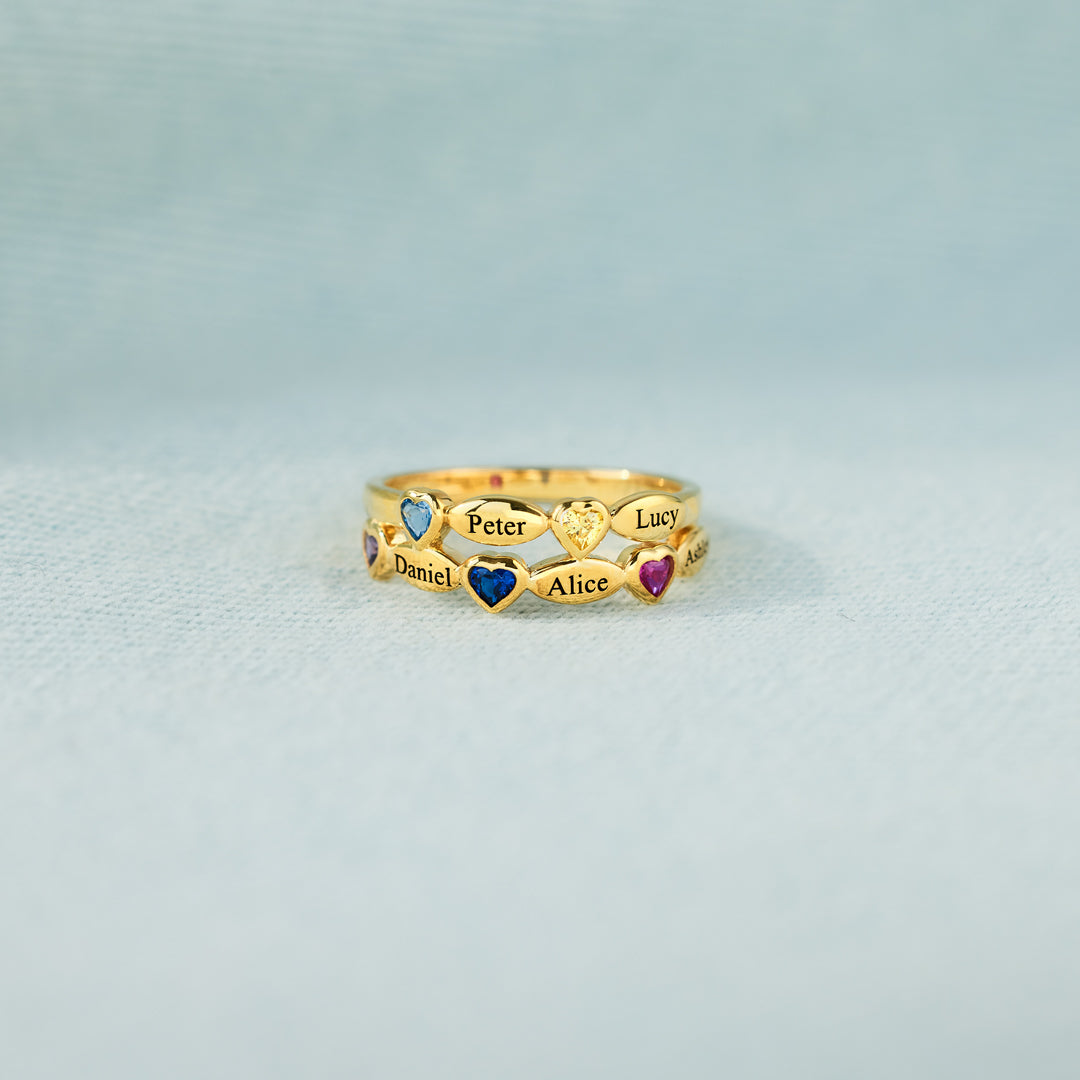 1-7 Name & Birthstone Multi-Row Ring