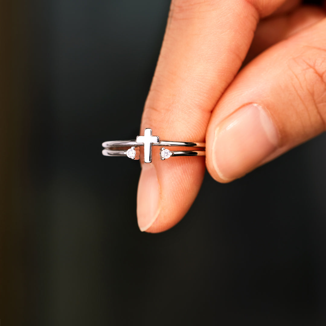 To My Loving Mother Double Gem Cross Ring