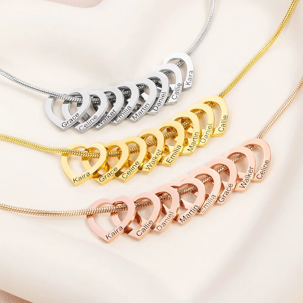 Personalized Heart Shaped Pendant Family Necklace