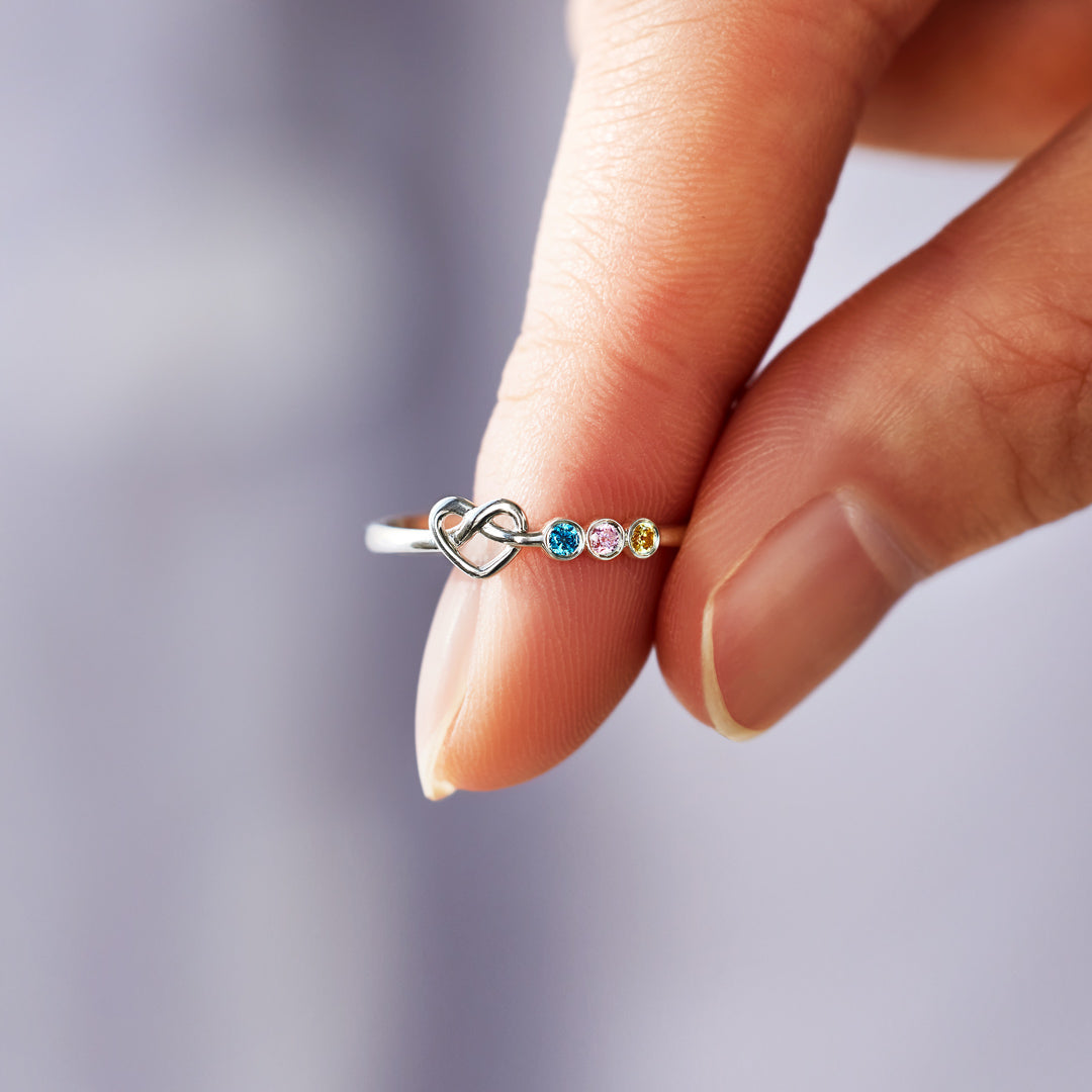 1-6 Birthstones Heart Knot Ring Band