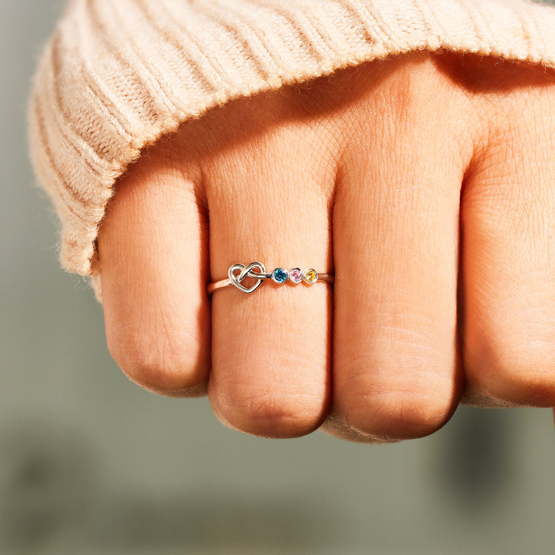 1-6 Birthstones Heart Knot Ring Band