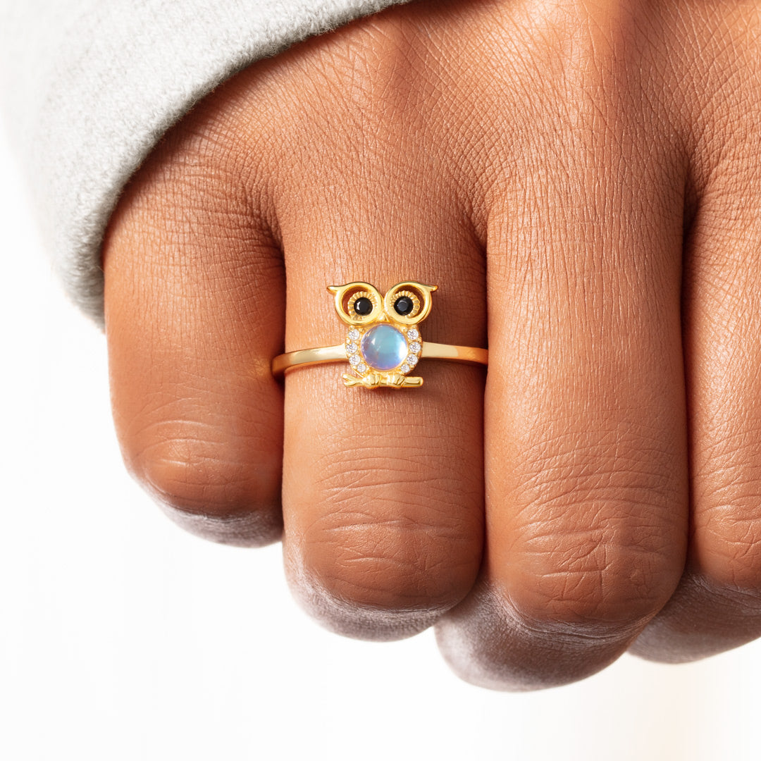Moonstone Owl Ring In Gold