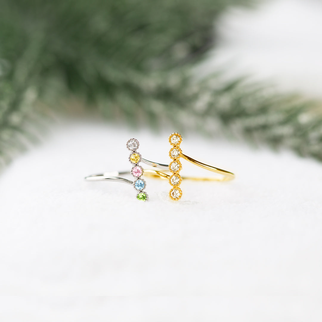 Personalized 1-6 Birthstones Pavé Bar Ring