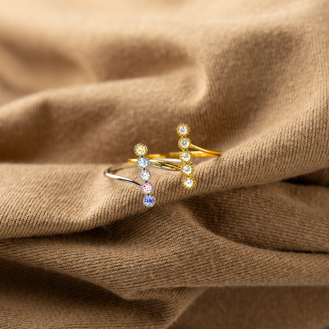 Personalized 1-6 Birthstones Pavé Bar Ring