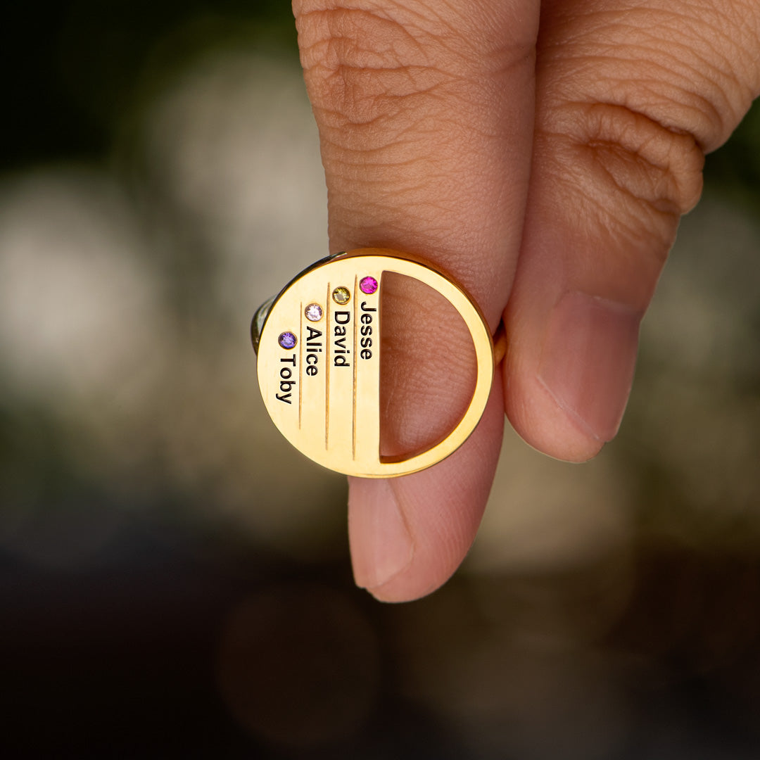 1-8 Names & Birthstones Circle Mother's Ring