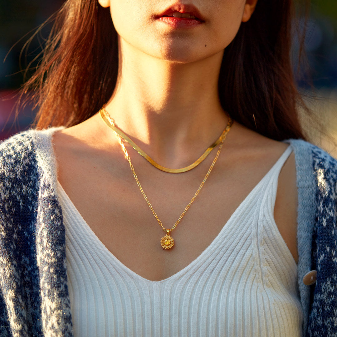 Sunflower Triple Layered Necklace Set