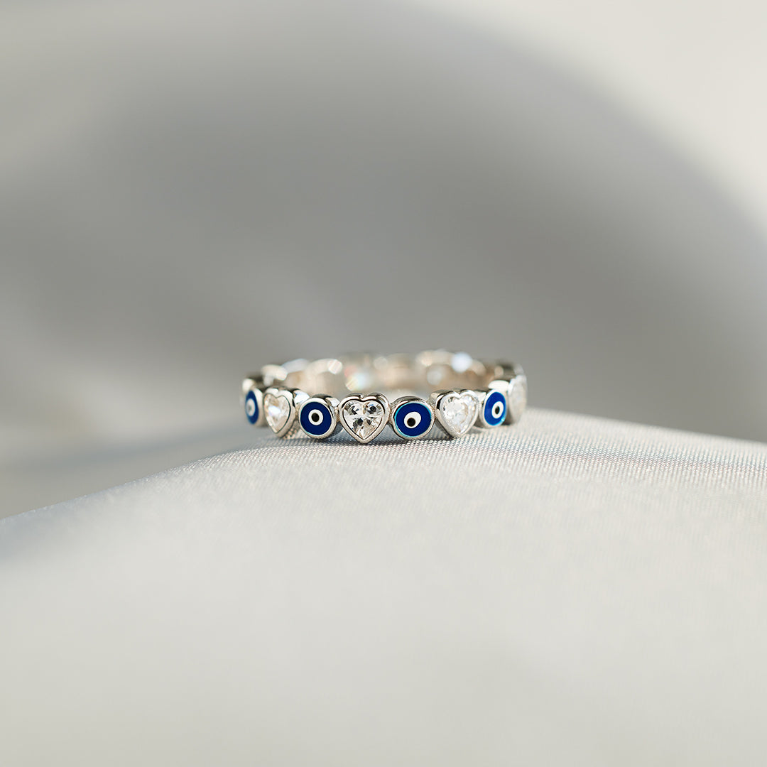 Protection Heart&Evil Eye Ring Band
