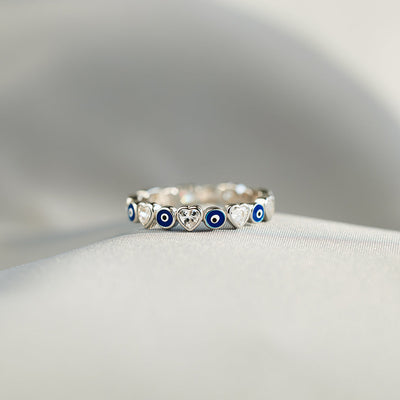 Protection Heart&Evil Eye Ring Band
