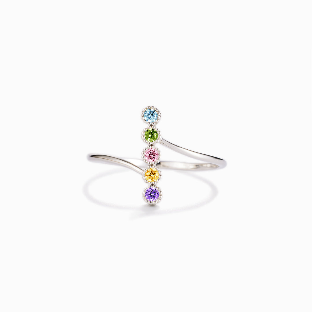 Personalized 1-6 Birthstones Pavé Bar Ring