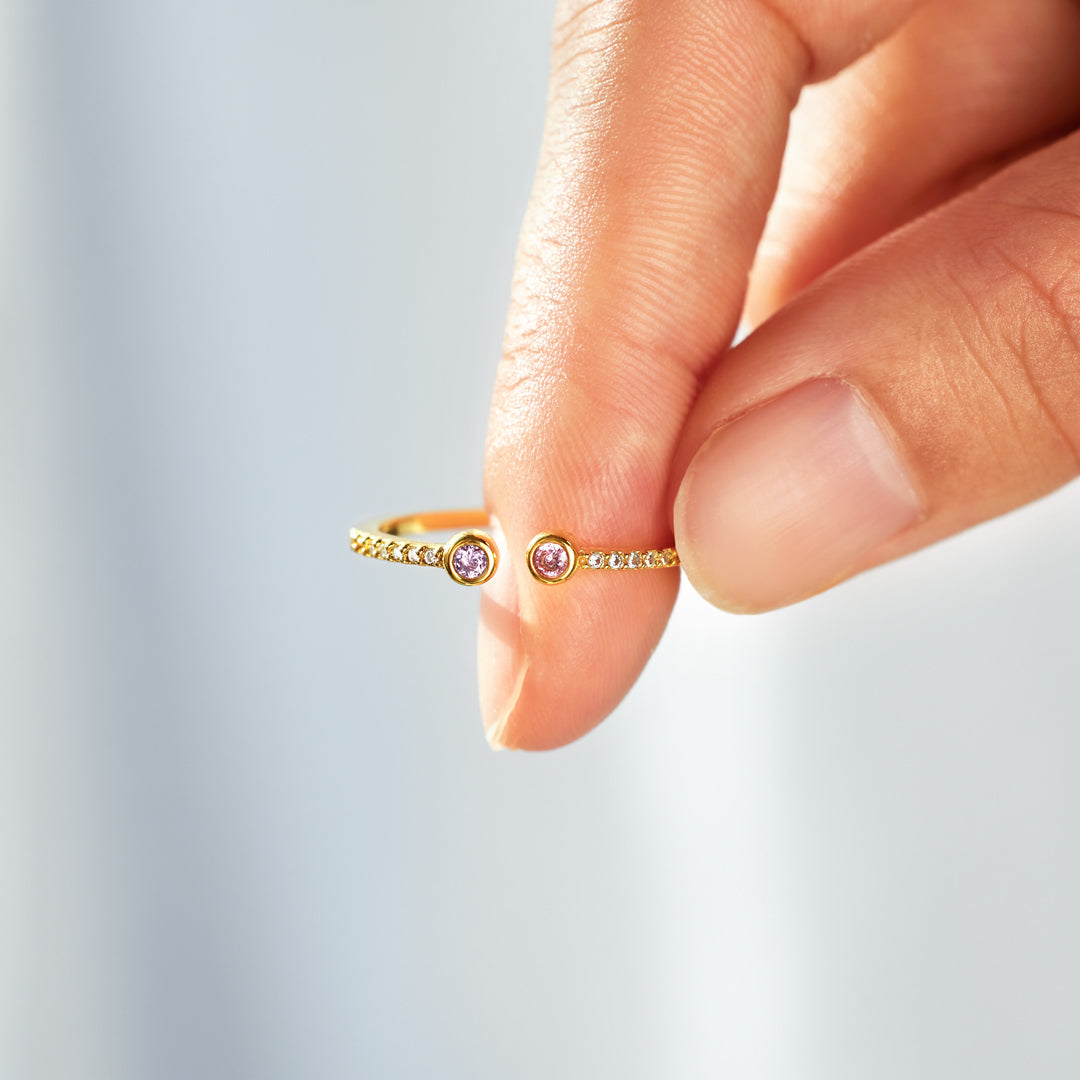 Double Birthstones Open Ring Band