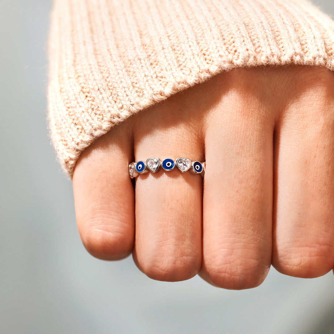 Protection Heart&Evil Eye Ring Band