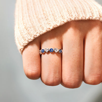 Protection Heart&Evil Eye Ring Band