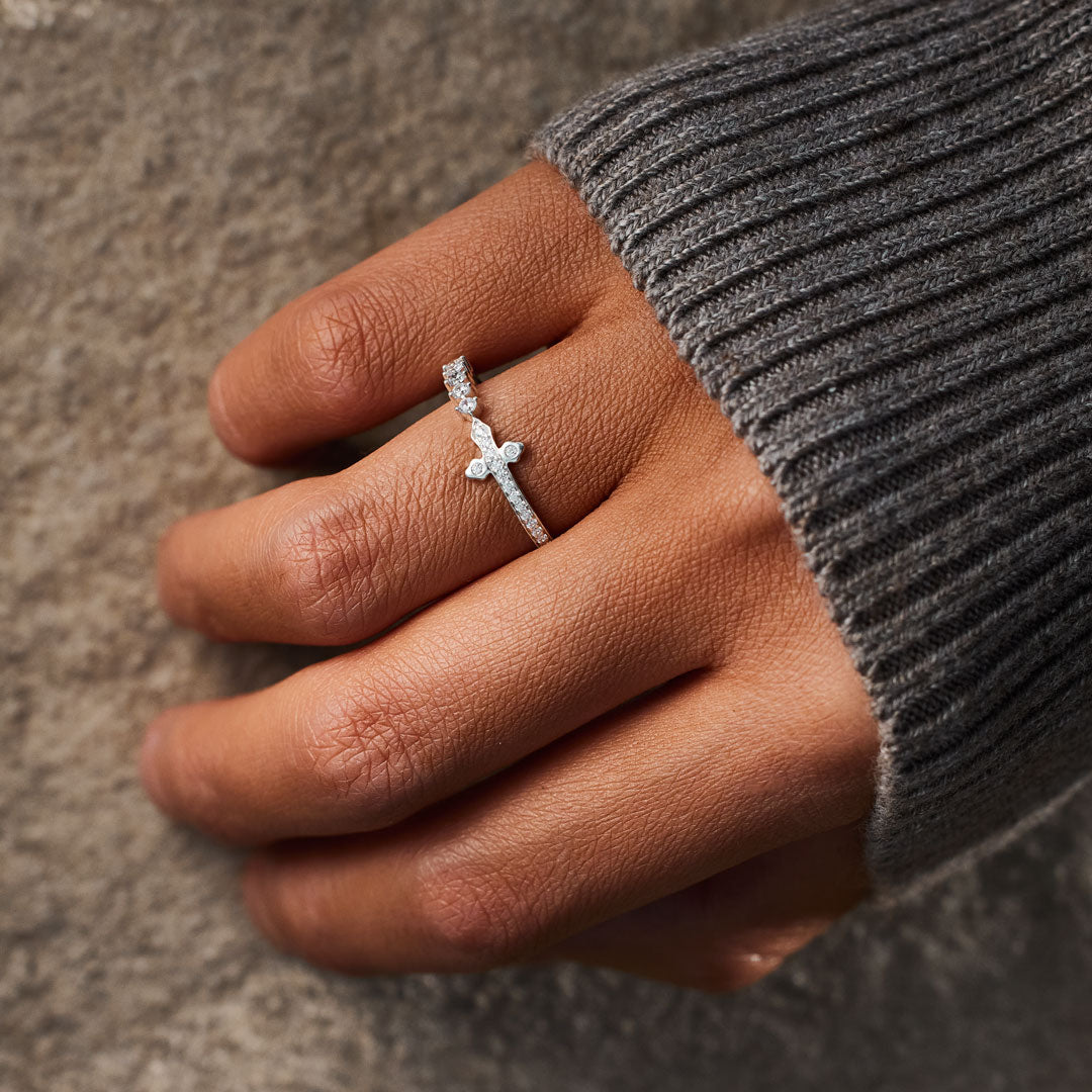 Let Go & Let God Pavé Sideways Cross Ring