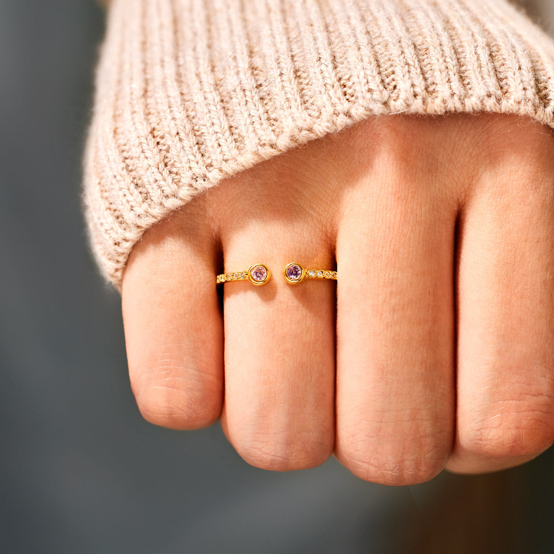 Double Birthstones Open Ring Band