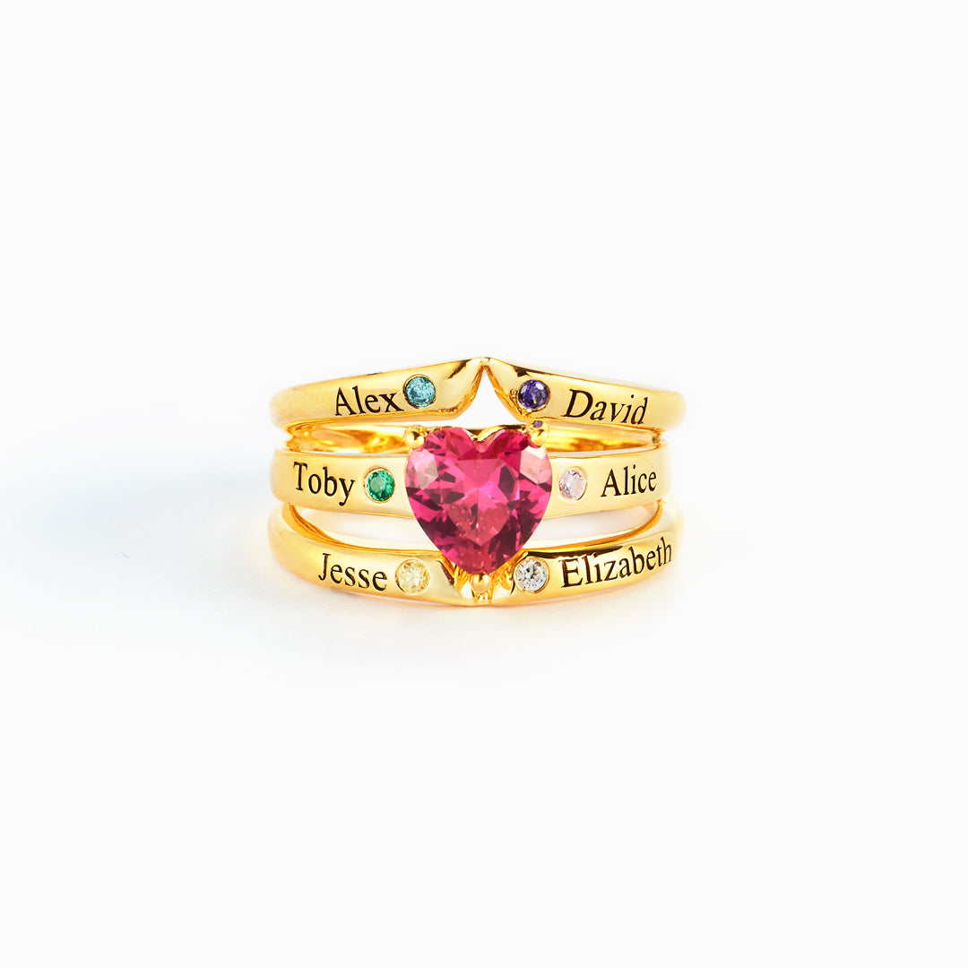 Mama's Valentines 1-6 Names & Birthstones Multi-Band Heart Ring