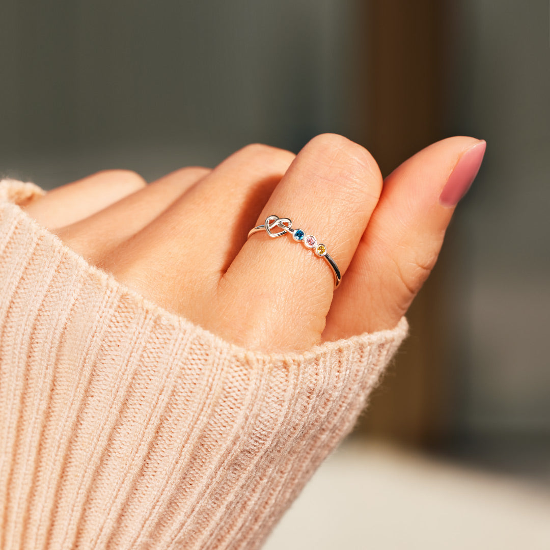 1-6 Birthstones Heart Knot Ring Band