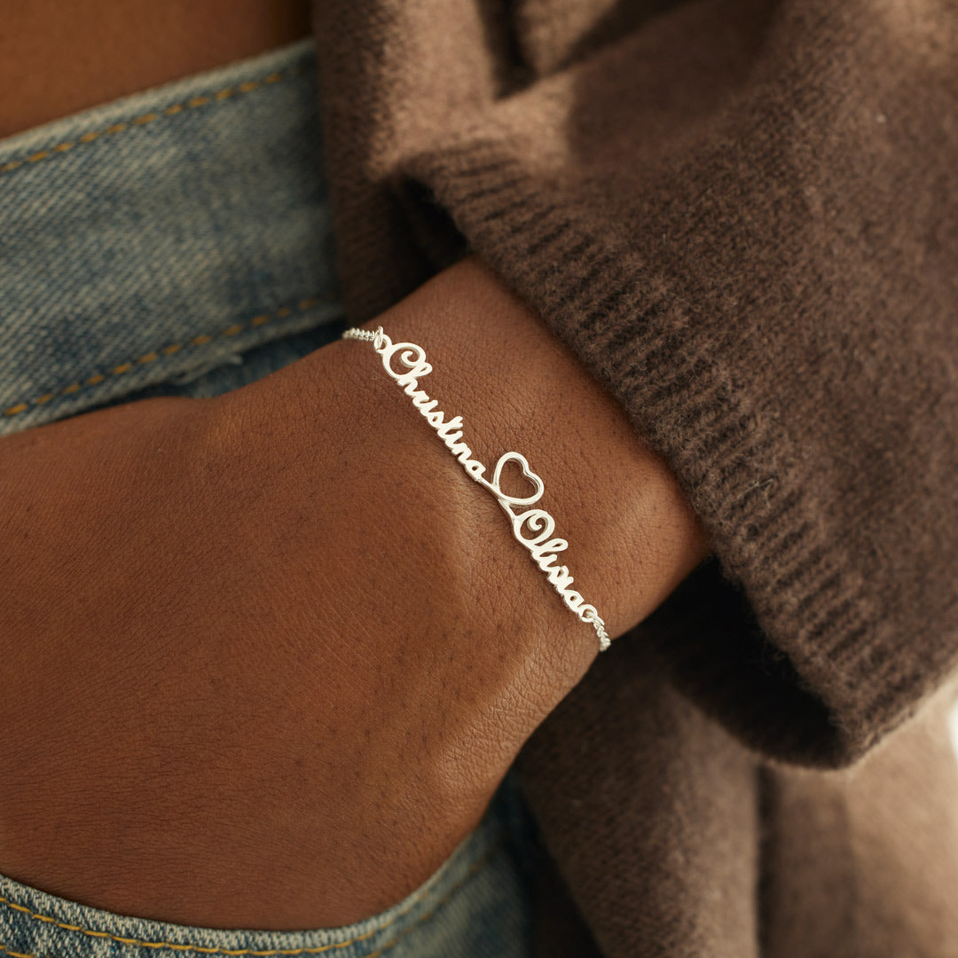 Mother & Daughter Bond is Tied by Angel's Hand Two Names Heart Bracelet