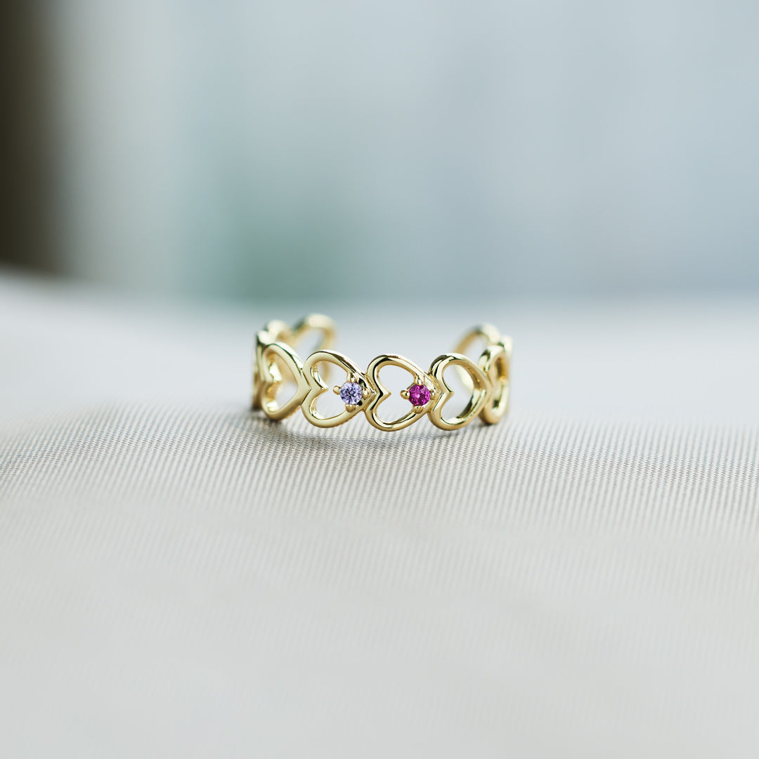 2-6 Birthstone Heart To Heart Ring Band