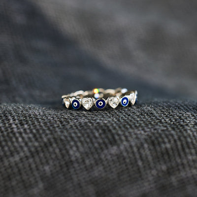 Protection Heart&Evil Eye Ring Band