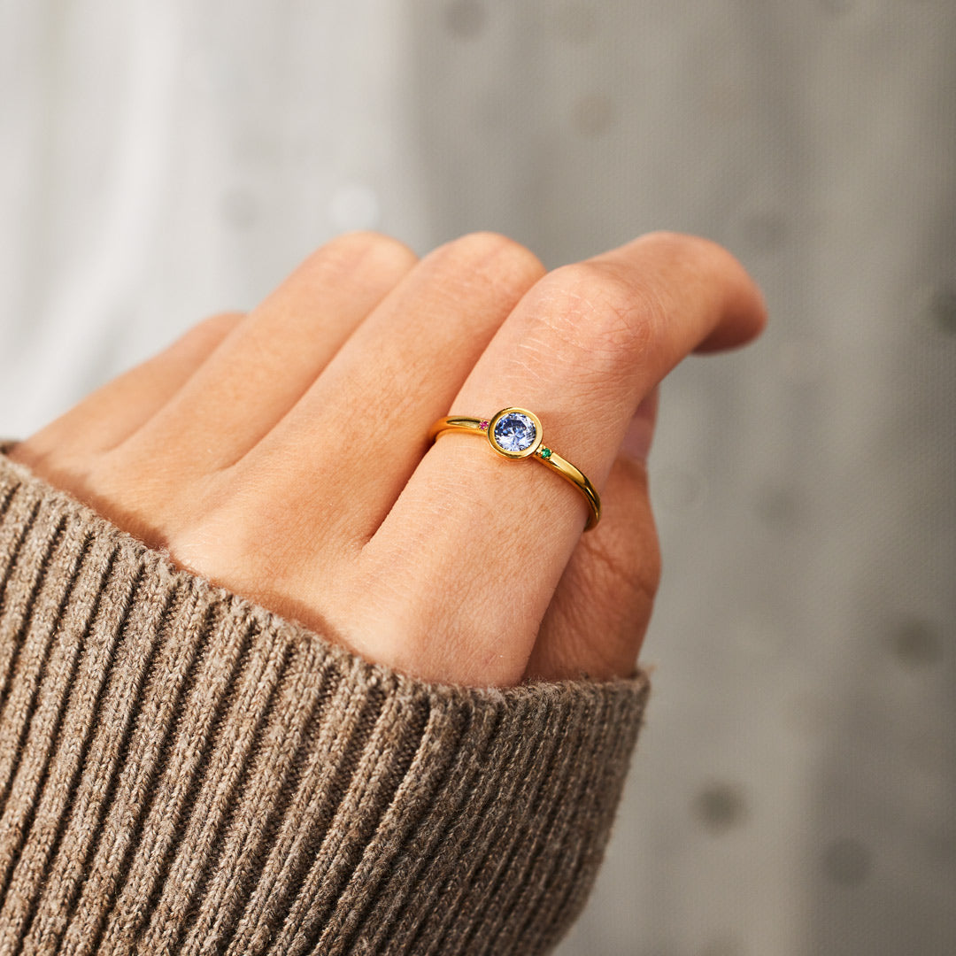 Mom And 1-6 Kids Birthstones Bezel Set Ring