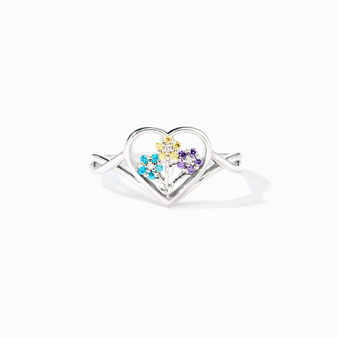 1-6 Birthstones Flower Heart Ring