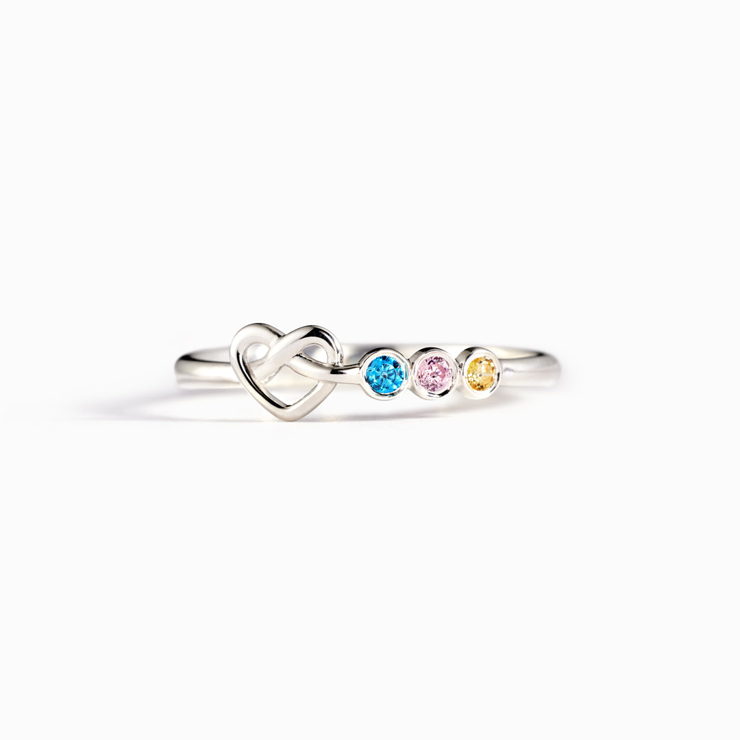 1-6 Birthstones Heart Knot Ring Band