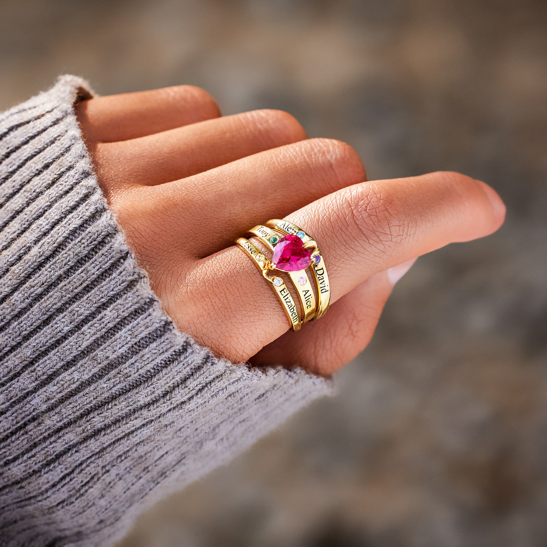 1-6 Names & Birthstones Multi-Band Heart Ring