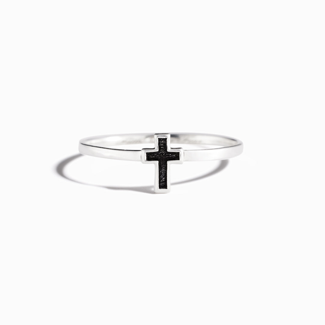 Pray Through It Minimalist Black Cross Ring