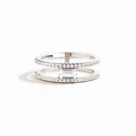 Parallel Paths Square Cut Pavé Double Band Ring