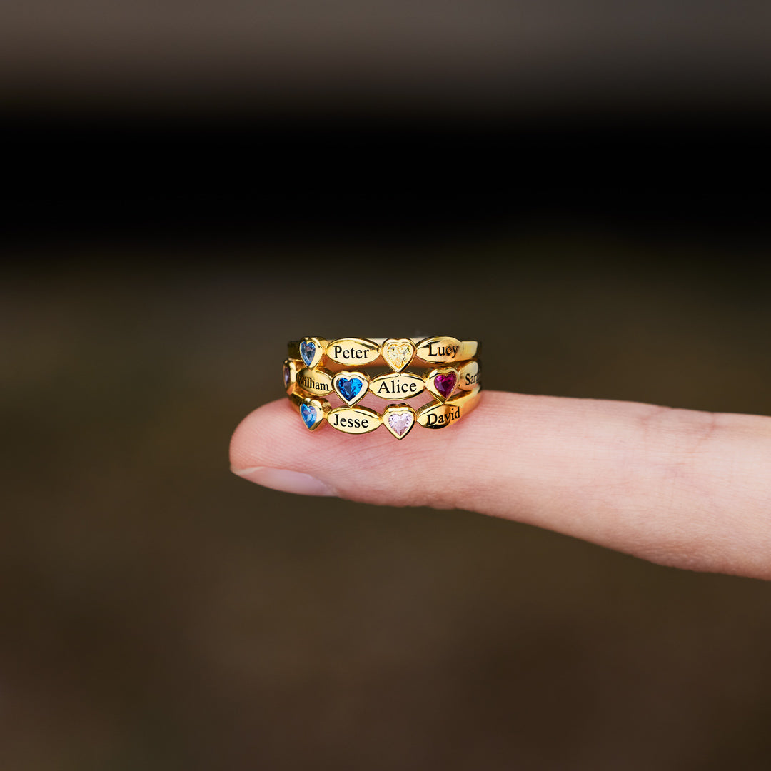 1-7 Name & Birthstone Multi-Row Ring
