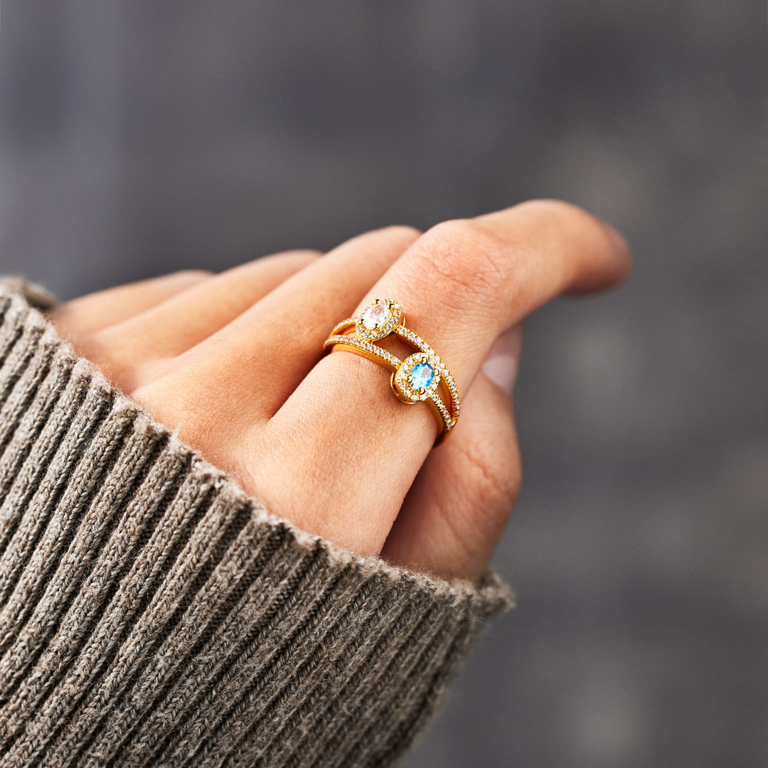 Two Birthstones Double Band Ring